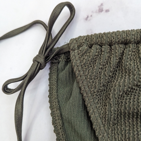 Good American Swim Bottom Women 1 2 S M Stormy Green Crinkle Tiny Ties Bikini - Picture 2 of 12